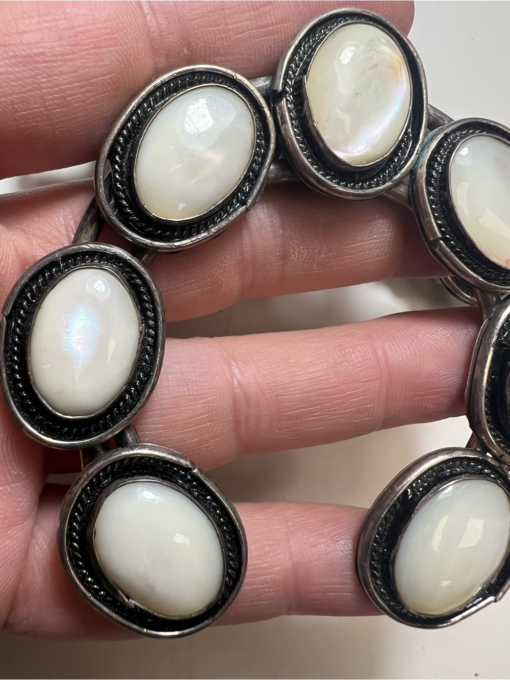 Sterling Silver White Mother-of-Pearl Squash Blossom Necklace - Picture 10 of 16